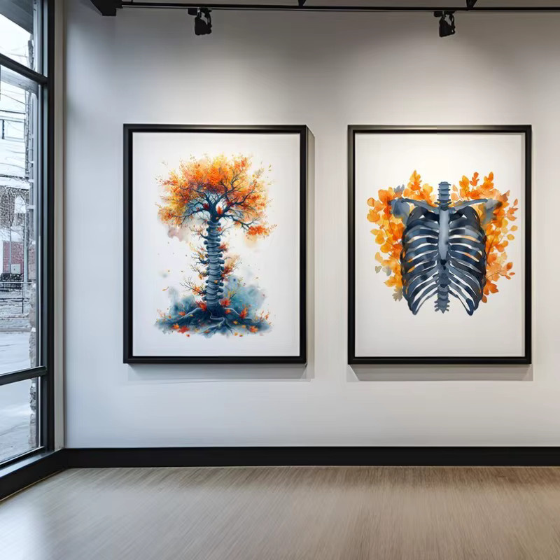 Blumiges Anatomie-Poster mit menschlichem Skelett als Aquarell-Leinwandgemälde von Potdemiel in Mehrfarbig - Bild 2