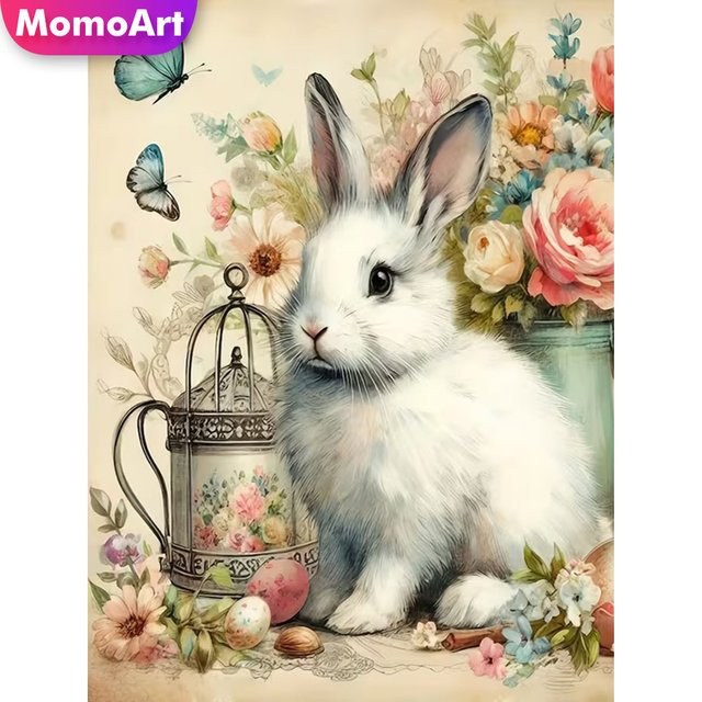 Momoart Diamantmalerei Kaninchen mit Blumen als DIY Stickerei Set in Multicolour, B/H: 20 x 30 cm - Bild 1