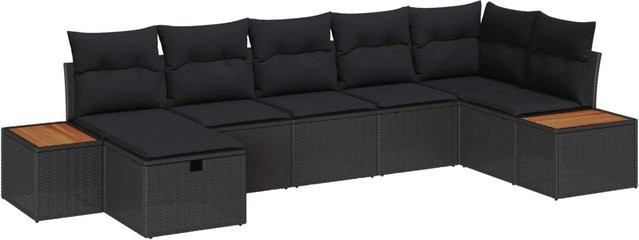 7-tlg. vidaXL Garten-Sofa-Set aus Poly-Rattan und Metall mit Kissen in Schwarz - Bild 1