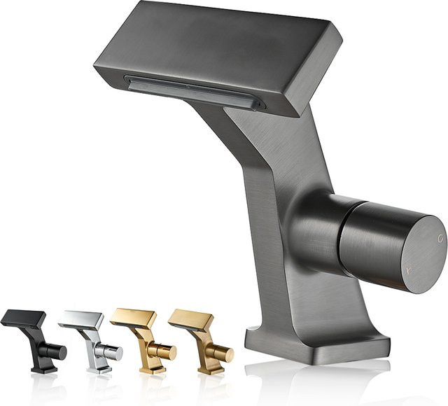 Bakala Wasserfall Badezimmer Wasserhahn mit Einhebelmischer in Gun Grey und Chrom Schwarz Finish für das Waschbecken - Bild 1