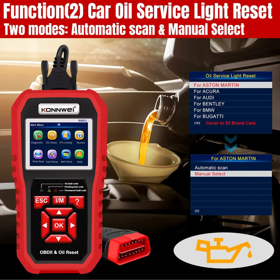 KONNWEI KW851 OBD2 Auto Diagnosegerät in Rot mit Fahrzeugwartungs-Reset-Funktion und Motor-Check-Codeleser - Bild 3