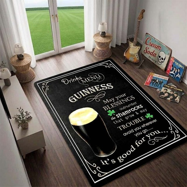 Vintage Guinness Poster Teppich von Blanket and Rug club, rutschfeste und waschbare Fußmatte aus Polyester in Schwarz, B/T: 60 x 90 cm - Bild 1
