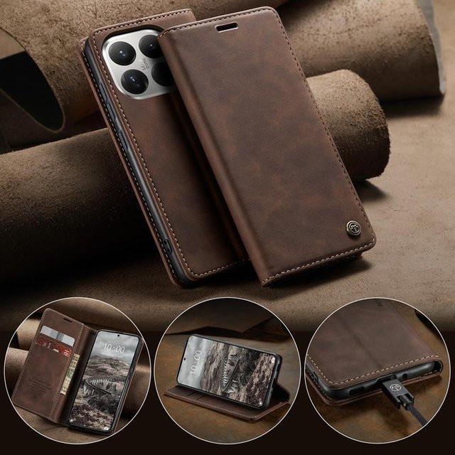 CaseMe Magnetische Retro-Leder-Flip-Wallet-Ständer-Abdeckung für Xiaomi 15T Pro mit Kartensteckplatz in Schwarz, Grün oder Braun - Bild 1