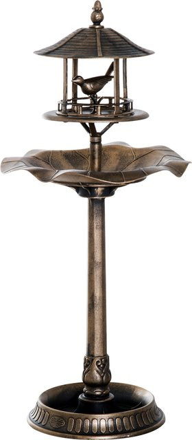 Outsunny Vogeltränke und Vogelbad mit Blumenkübel und Vogelfutterspender in Gold, Höhe: 113 cm - Bild 1