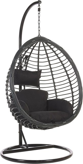 Beliani Hängesessel Egg im Boho-Stil aus Rattan und Metall in Schwarz mit Polsterung, B/T/H: 97 x 106 x 199 cm - Bild 1