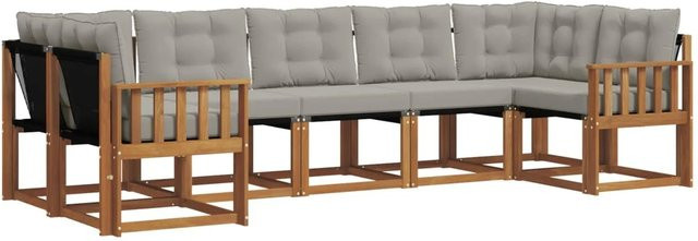 vidaXL Outdoor-Sofagarnitur 7-teilig aus Akazienholz mit Textilene und Kissen in Beige und Grau - Bild 1
