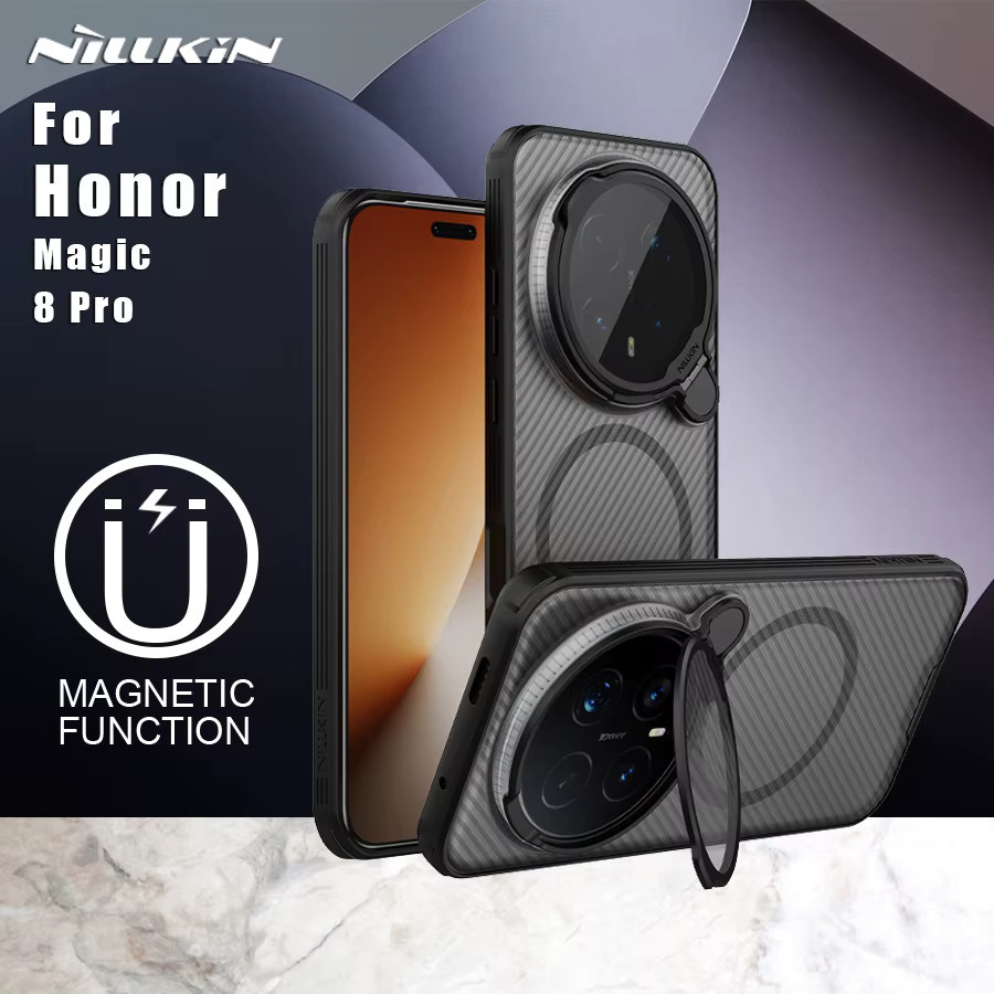 NILLKIN CamShield Magnetische Schutzhülle für Honor Magic 8 Pro 5G in Schwarz und Transparent mit Kamera-Abdeckung und integriertem Ständer - Bild 2