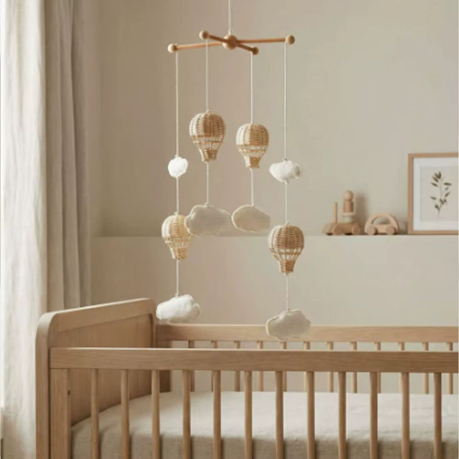 Ins Wind Handgewebte Rattan Hängende Dekoration in Beige mit Heißluftballon und Wolken im Boho-Stil - Bild 2