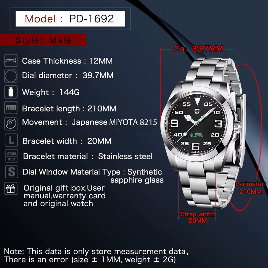 PAGANI DESIGN Automatik-Armbanduhr Edelstahl, Saphirglas, Schwarz, Herren - Bild 5