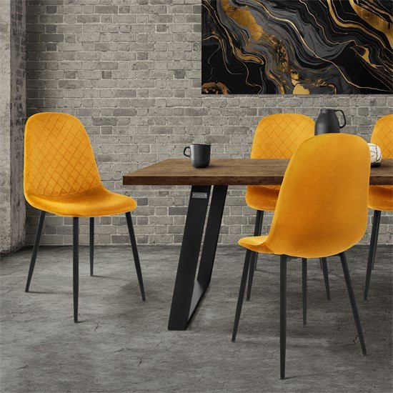 ML-Design Esszimmerstuhl 4er Set in Senfgelb mit Samtbezug und Rautenmuster - Bild 1