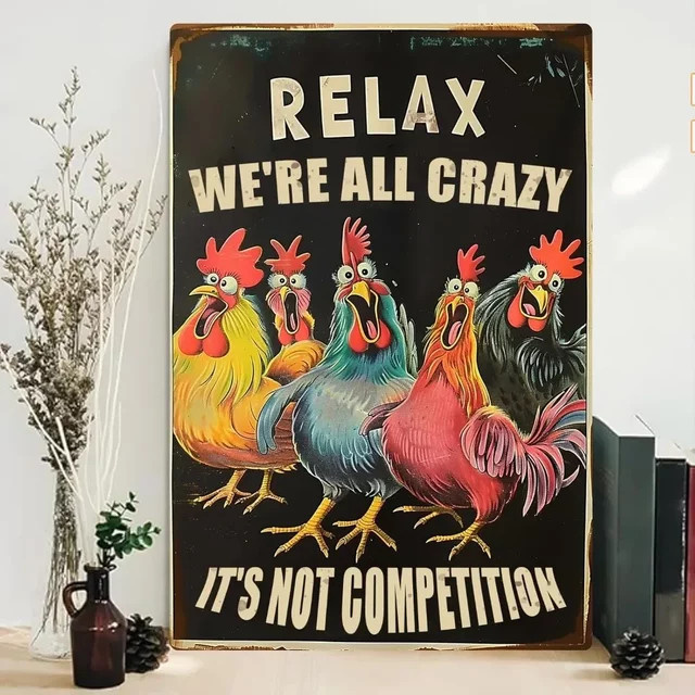 Seeyoo Retro Huhn-Wandskulptur aus Metall in Multicolour, B/H: 30,0 x 20,0 cm - Bild 1
