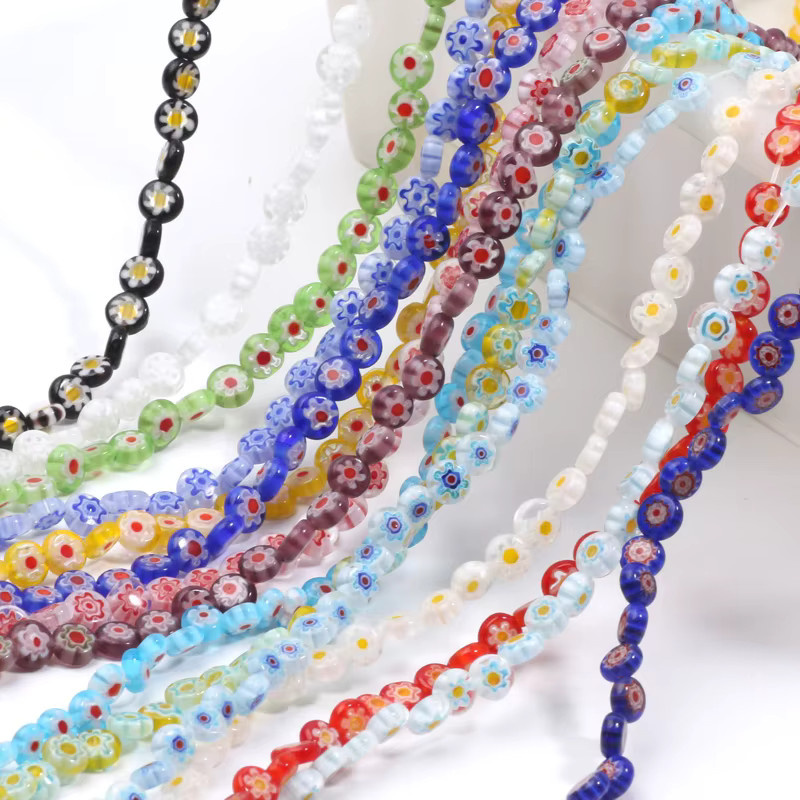 Laudsong Glasperlen, Murano Lampwork Blumen, mehrfarbig, 6 mm - Bild 5