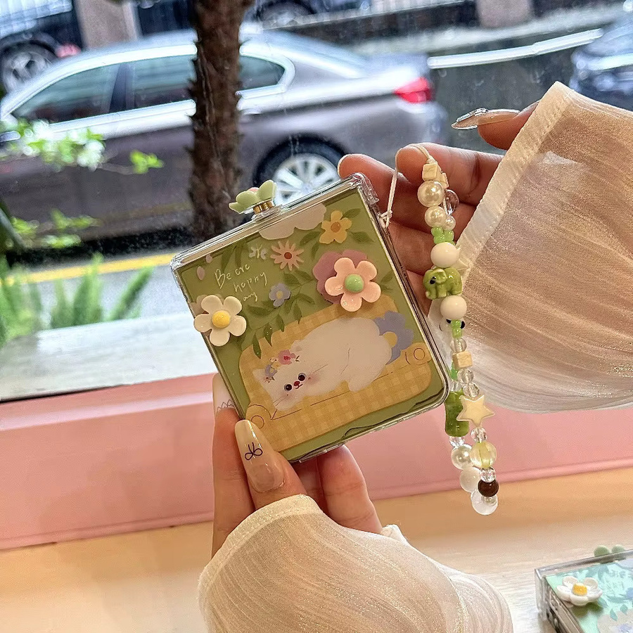 Samsung Galaxy Z Flip Handyhülle mit 3D-Blume, süßer Katze und Sternen, Scharnierschutz und Handschlaufe, Multicolor - Bild 3