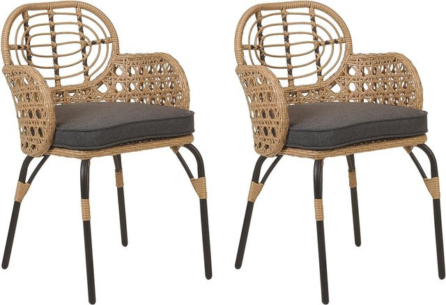 Beliani Gartenstuhl im Boho-Stil aus Rattan und Metall in Beige, Grau und Schwarz, B/T/H: 49 x 45 x 84 cm - Bild 1