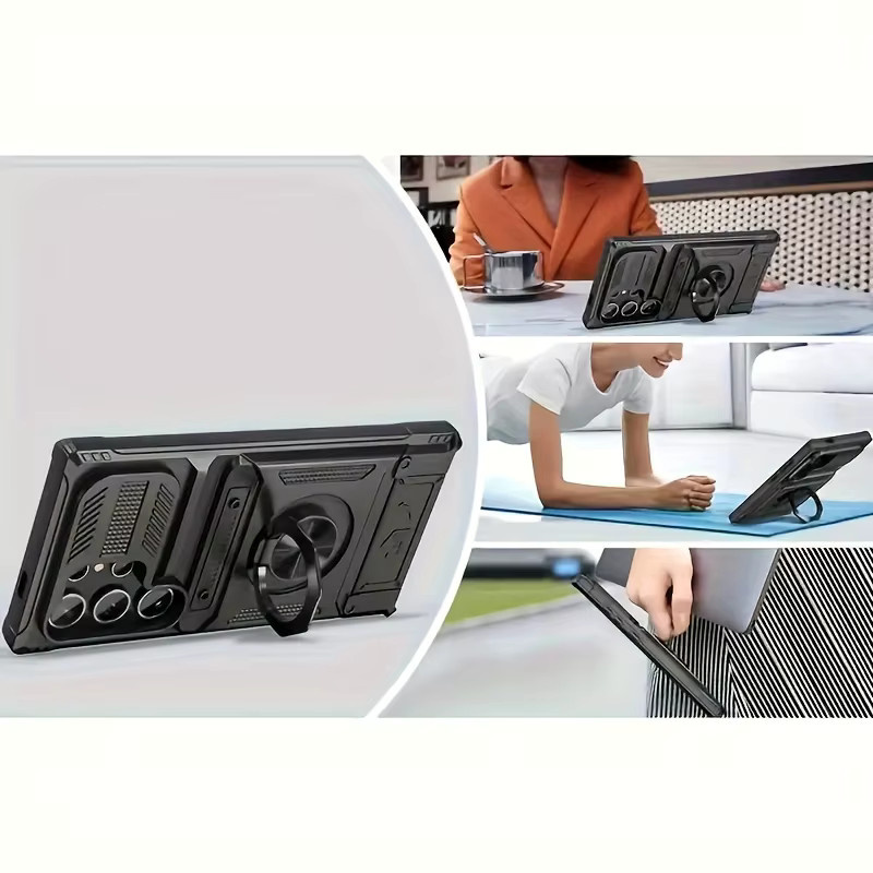 Samsung Handyhülle mit Kartensteckplatz für Galaxy S25 S24 S23 Ultra A14 A15 A25 A35 A55 A16 A26 A36 A56 in Schwarz - Bild 4