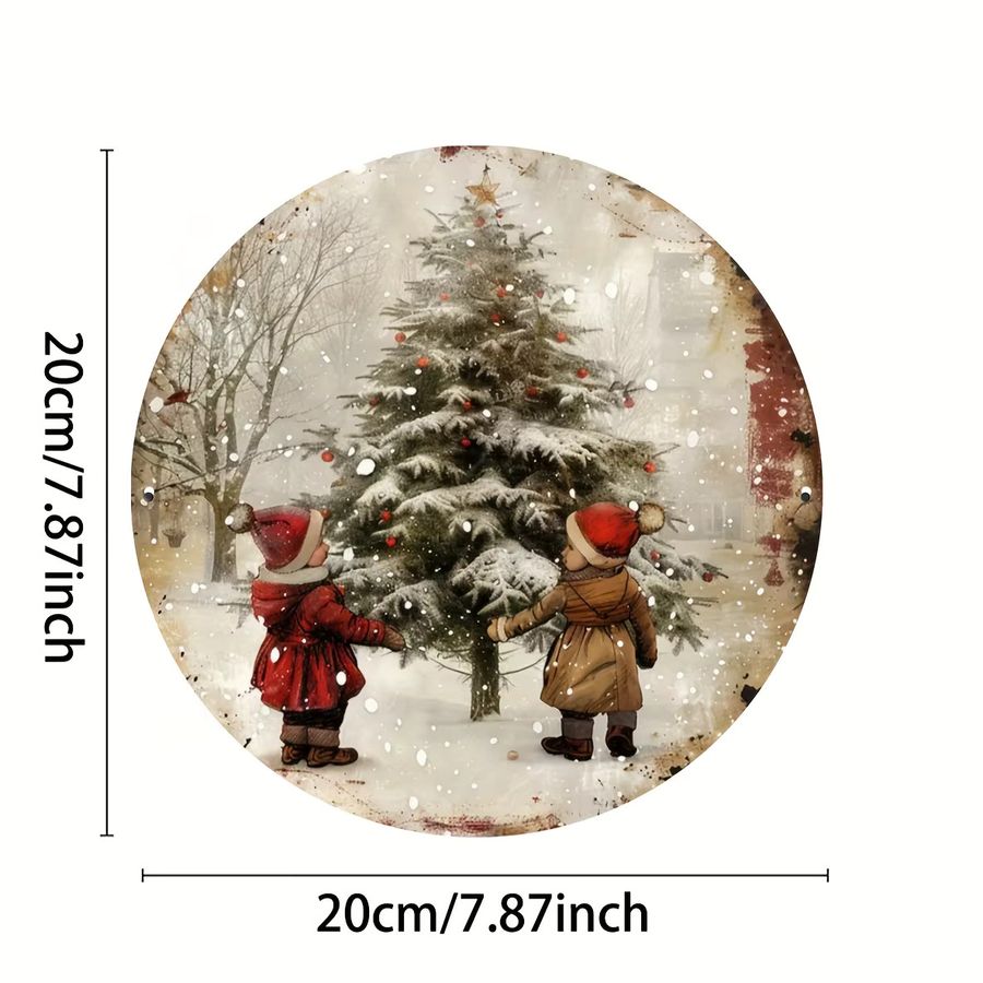 Potdemiel Vintage Eisen-Wandkunst Weihnachten Jugendliche im Schnee, Metallschild Multicolor, B/H: 20,3 x 20,3 cm - Bild 2