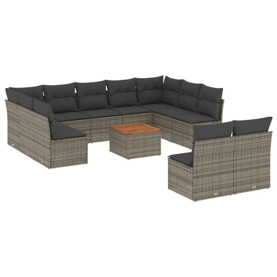 vidaXL 12-tlg. Garten-Sofagarnitur aus Poly Rattan in Grau mit Kissen und Gartentisch - Bild 2