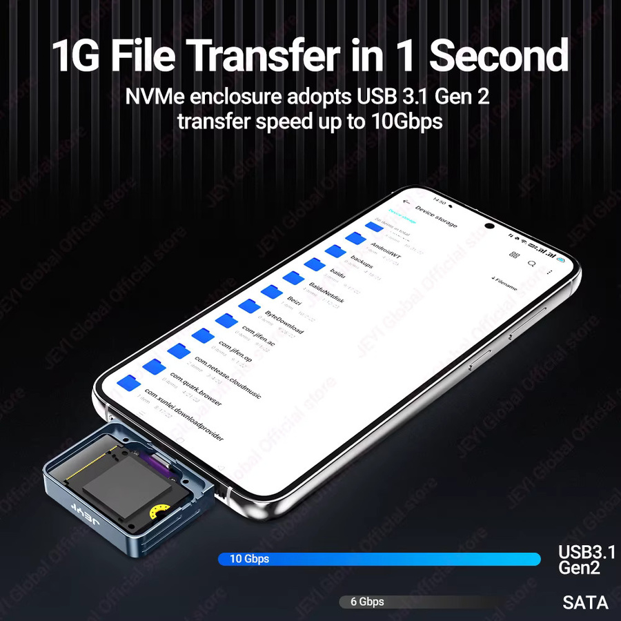 JEYI M.2 2230 NVMe SSD-Gehäuse mit USB 3.2 10 Gbit/s und magnetischer Schutzabdeckung, Aluminiumgehäuse mit Type-C Direktanschluss - Bild 2