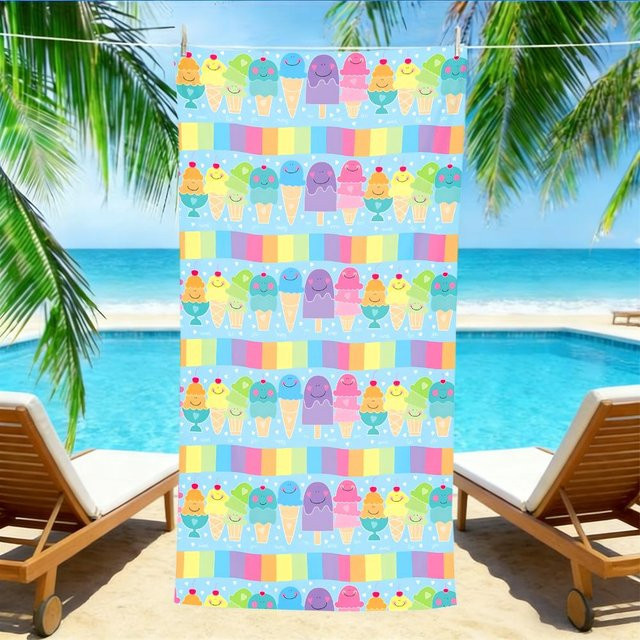 Strandtuch Regenbogen-Eis am Stiel mit Smiley-Print, schnelltrocknend und sandfrei, Breite: 40 cm, Höhe: 60 cm - Bild 1