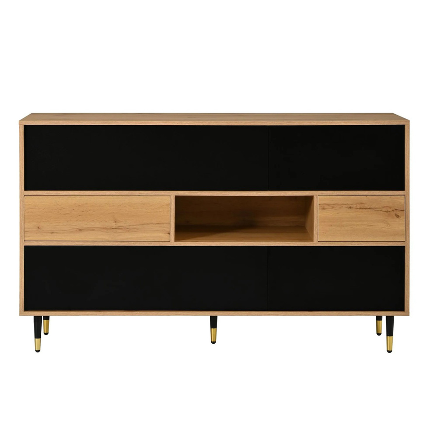 Merax Sideboard Modern in Schwarz und Braun mit 2 Schubladen und Türen aus Holz und MDF - Bild 2