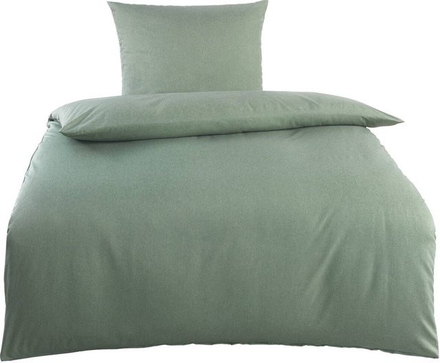 Beau Rêve Microfaser Bettwäsche Set in Grün mit Reißverschluss, bestehend aus Bettbezug und Kissenbezug, Oeko-Tex Standard 100, Bettbezug B: 135 cm, H: 200 cm, Kissenbezug 80 x 80 cm - Bild 1