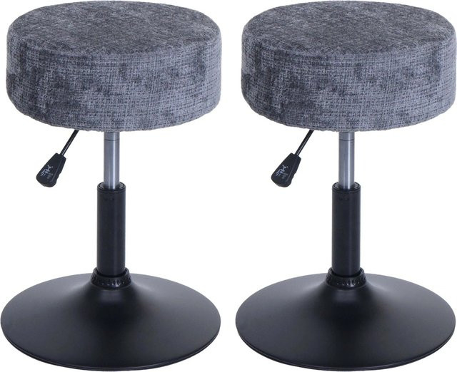 2er-Set MCW Sitzhocker C22 höhenverstellbar und drehbar aus Chenille-Stoff in Dunkelgrau Durchmesser: 37 cm - Bild 2