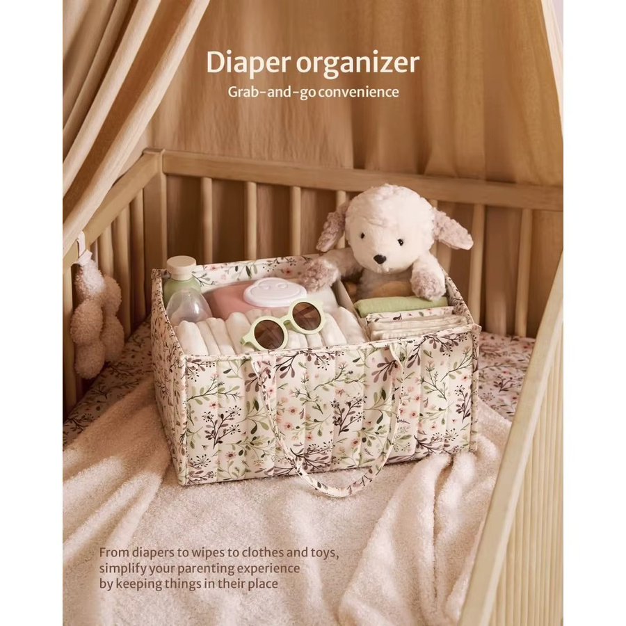 Tragbarer Windel-Caddy-Organizer mit floralem Muster und herausnehmbarer Trennwand in Multicolour für Baby-Feuchttücher und Essentials - Bild 2