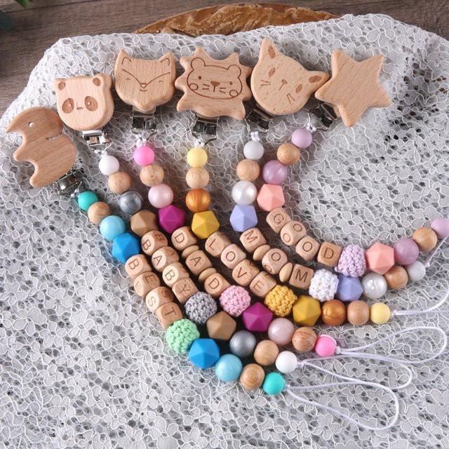 Panplay Schnuller Kette mit Löwe aus Holz und Silikon Perlen in Mehrfarbig für dein Baby - Bild 1