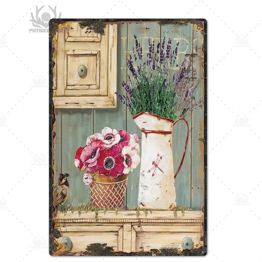 VintageFlowerDecor Metallschild Blumen Retro-Design Shabby Chic Wanddeko Multicolour B: 30,0 cm, H: 20,0 cm - Bild 2
