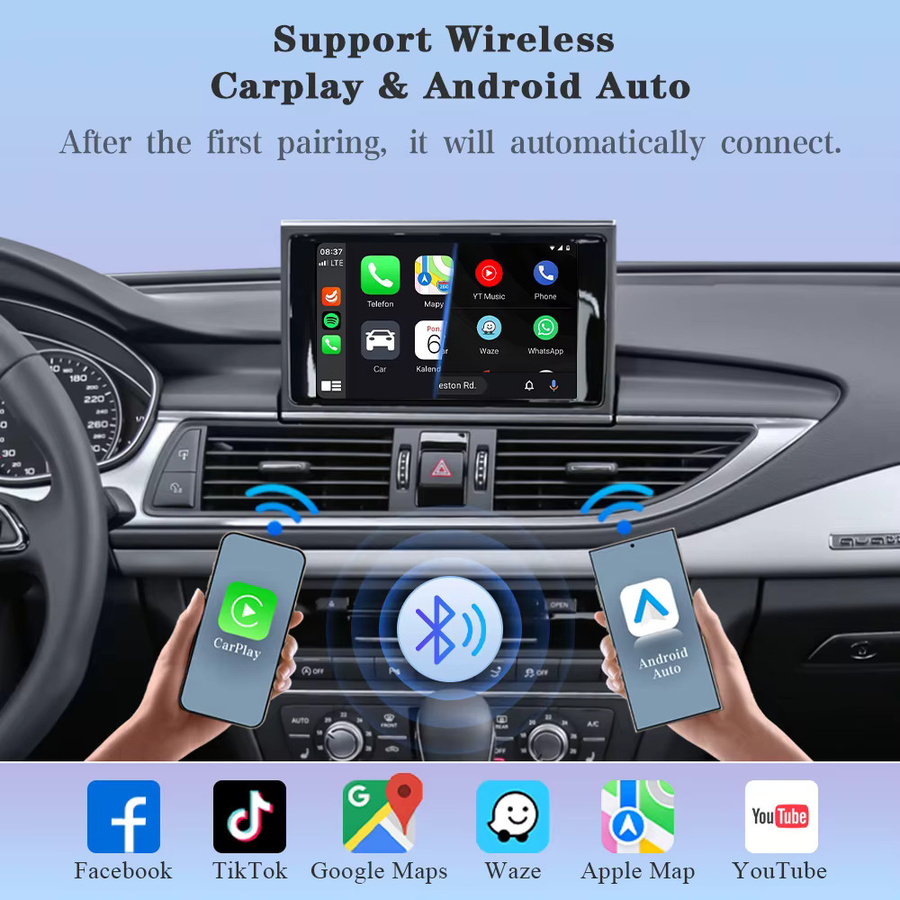 AUTOTOP Drahtloses CarPlay und Android Auto Interface für Audi A6 C6 A7 HN HNR BNav HNav RMC MHI2 mit MirrorLink, Airplay und Rückfahrkamera in Schwarz und Grau - Bild 2