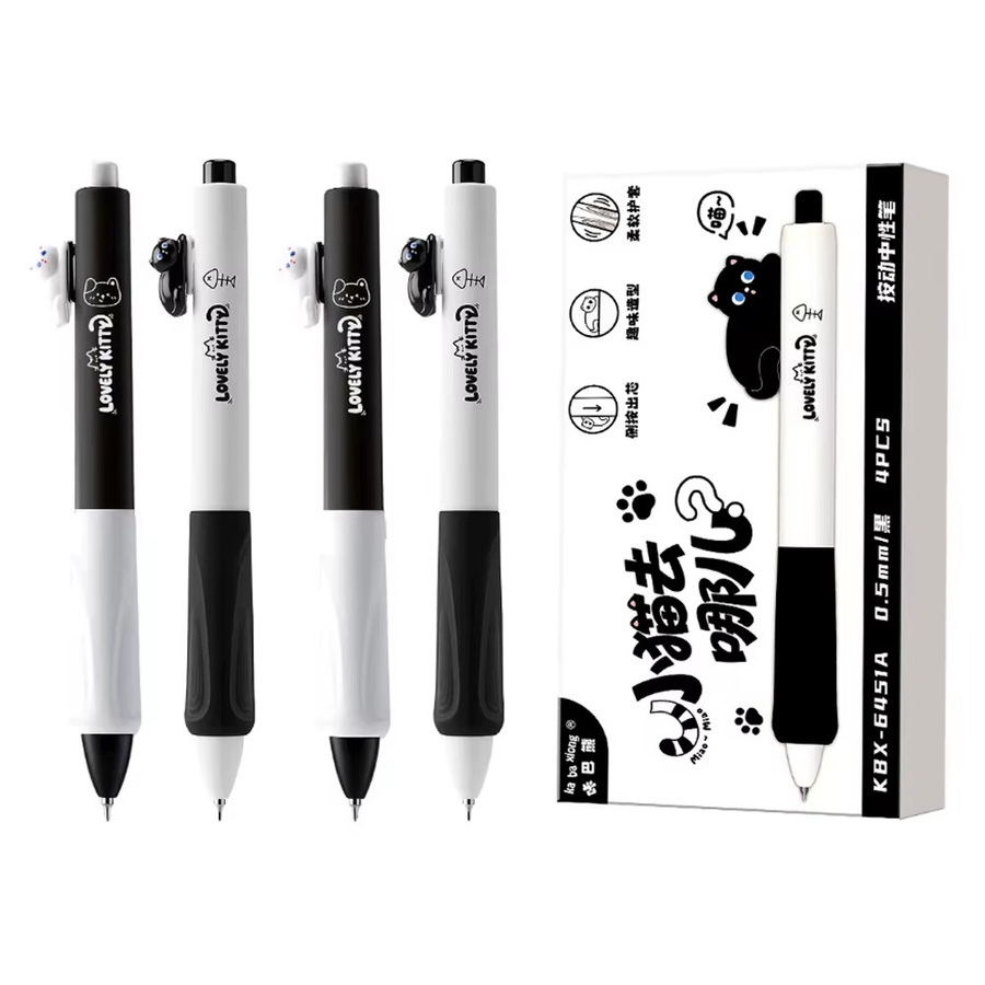 4er Set kreative Katzen-Gelstifte in Schwarz mit 0,5 mm Spitze für Studium und Büro - Bild 4