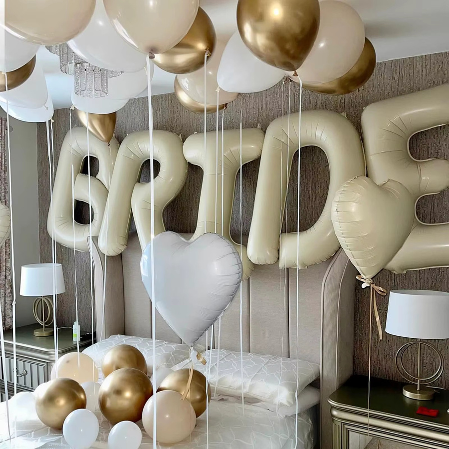 CJMYCW BRIDE Buchstabenballons aus Mylar-Folie in Beige und Gold zur Party-Dekoration für Hochzeit oder Valentinstag - Bild 5