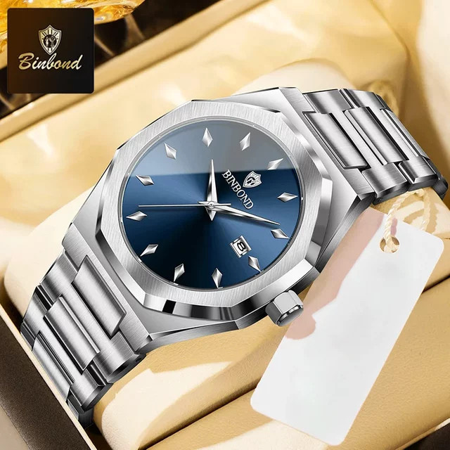 BINBOND Armbanduhr Edelstahl, Quarz, Blau, Herren - Bild 1