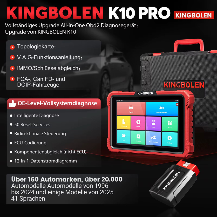 KINGBOLEN K10 Pro K10 ELITE Bidirektionaler OBD2 Diagnosescanner mit Topologiekarte und 40+ Reset-Service Komplettsystem - Bild 2