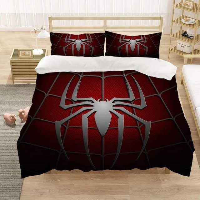 Marvel Comics Spider-Man Anime Bettwäsche-Set aus Polyester, 3-teilig, Farbe: Rot, B/H: 220 x 240 cm - Bild 1