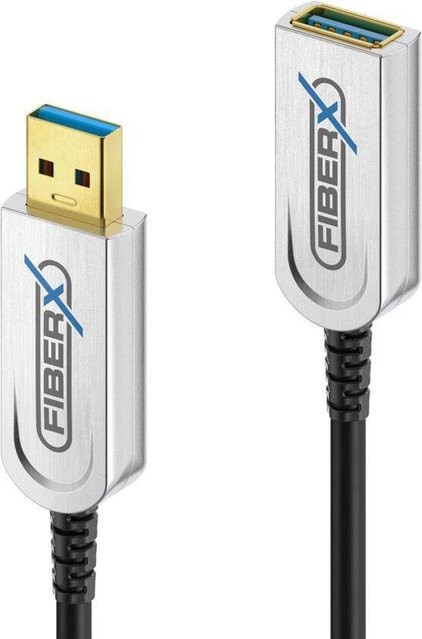 FiberX FX-I650-003 USB 3.2 Gen 1 Kabel mit USB-A Anschluss, Schwarz-Silber, 3 m - Bild 1