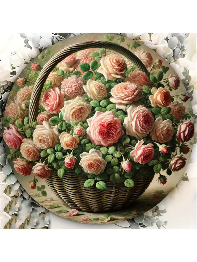 Rundes Metallschild von Potdemiel mit rosa Rosen-Muster, Wanddeko aus Eisen mit floralem Design, Durchmesser: 19,81 cm - Bild 6