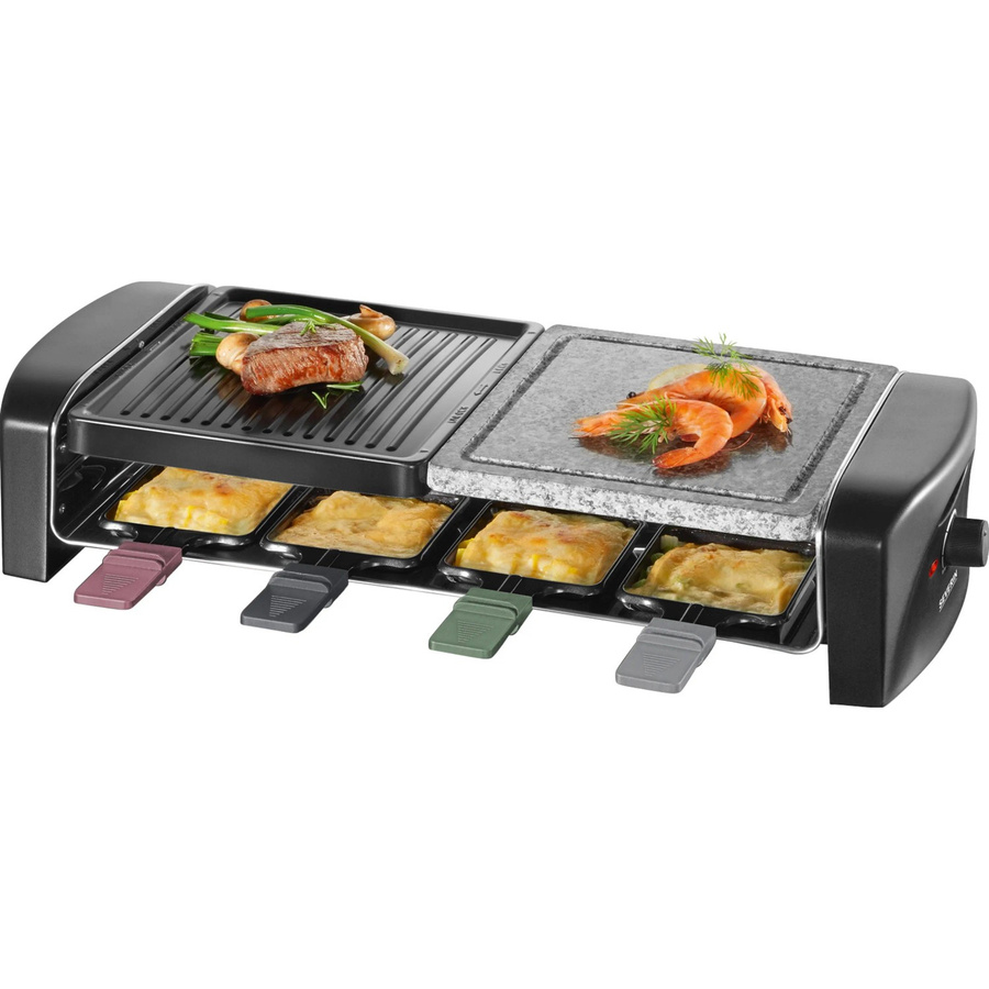 Severin Raclette-Grill RG 9645 in Schwarz mit Naturgrillstein und 8 Pfännchen, 1400 W - Bild 2