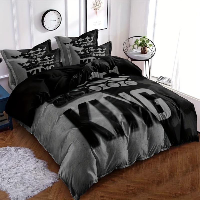 Bettwäsche-Set Binchi Outdoor Product mit King-Muster in Grau und Schwarz, Material Mikrofaser, B/H: 135 x 200 cm - Bild 5