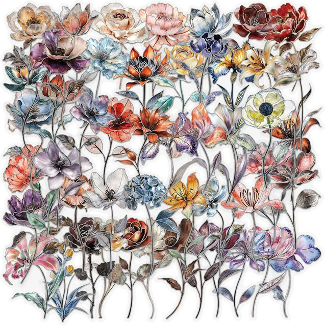 Charile Retro Ästhetische Kunst-Sticker mit Verwelkten Blumen in Silber, Transparente Heißpräge-Aufkleber für Laptop, Handy und Scrapbook - Bild 1
