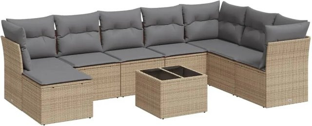 vidaXL 9-teilige Garten-Sofagarnitur aus Poly-Rattan mit Kissen in Beige-Grau - Bild 1