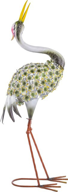 Outsunny Reiher-Skulptur aus Metall in Grün, Vogelstatue für Garten, Teich und Terrasse, Höhe: 71 cm - Bild 1