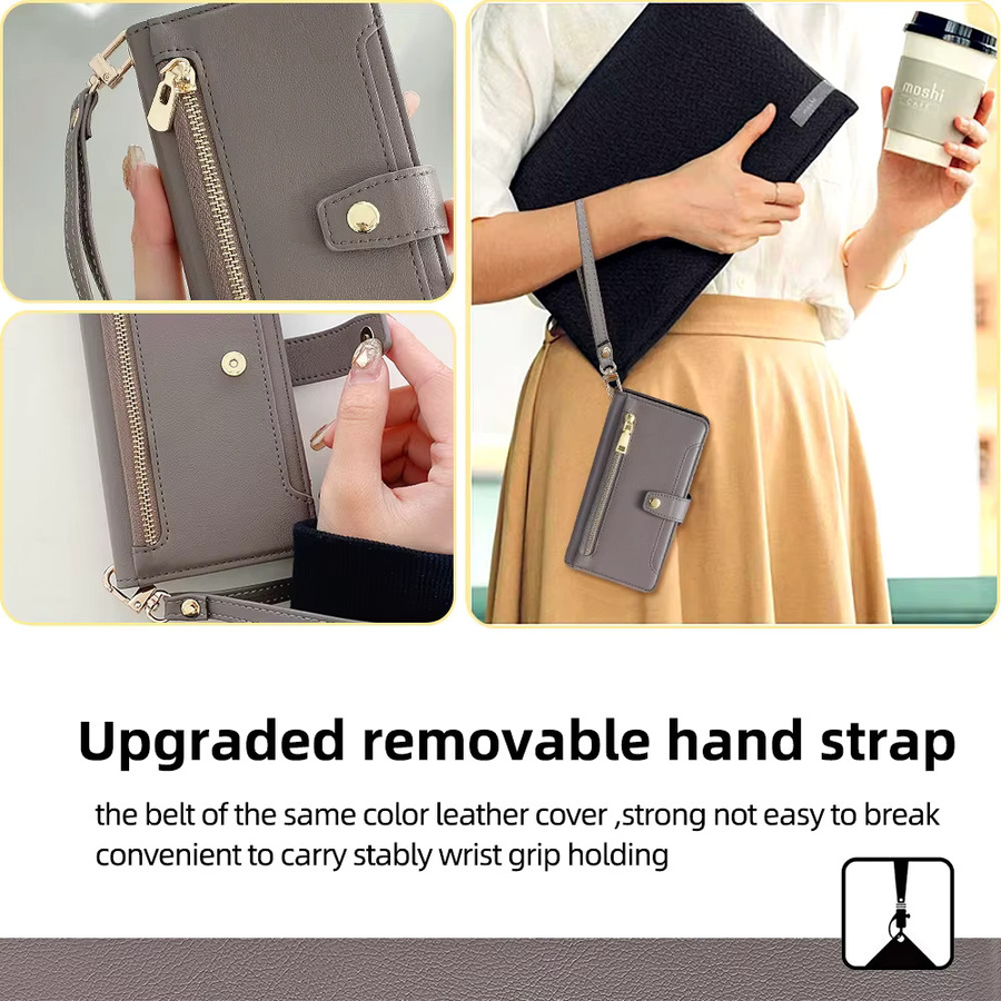 Reißverschluss Brieftasche Crossbody Flip Case für Honor Magic 6 Pro Lite, Honor 90 GT, Honor X6a, X7b, X8b, X9b mit langem und kurzem Riemen in Blau - Bild 4
