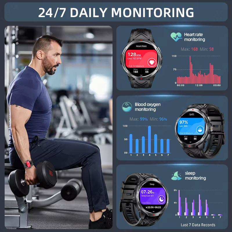 LIGE Smartwatch für Herren mit 1100 mAh Akku, Bluetooth-Anruf, LED-Taschenlampe und Kompass in Schwarz oder Silber - Bild 5