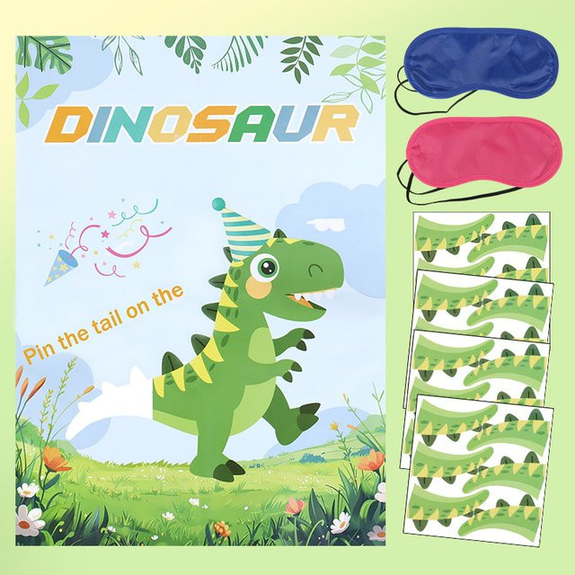ZQNYCY Pin the Tail on the Dinosaur, Kinderspiel, Dinosaurier, Tiere, Set / Bundle, Bunt / Mehrfarbig - Bild 1