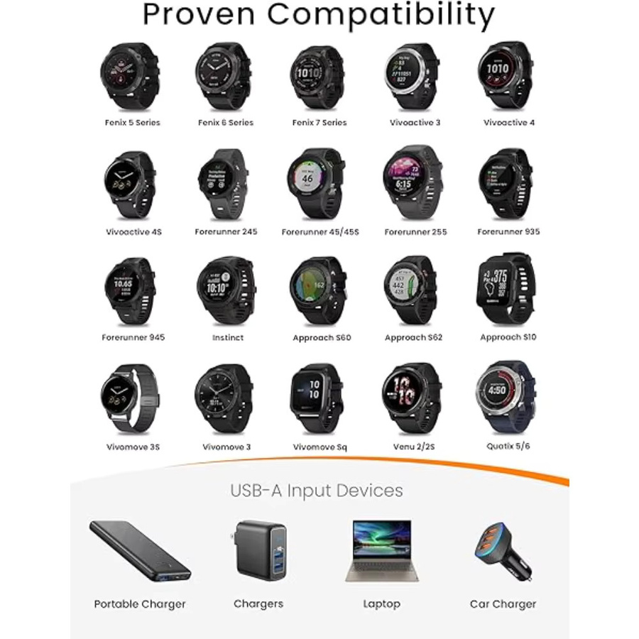 USB Smartwatch Ersatzladegerät in Schwarz passend für Garmin Approach S70 S60 S42 S40 S12 S10 G12 X10 und Instinct 2 2S 2X - Bild 5