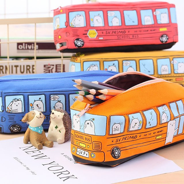 Kreative Cartoon Bus Federmäppchen in Orange mit großem Fassungsvermögen für Schule und Büro - Bild 1