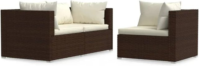 vidaXL 3-tlg Garten-Lounge-Set aus Poly Rattan mit Auflagen in Braun - Bild 1