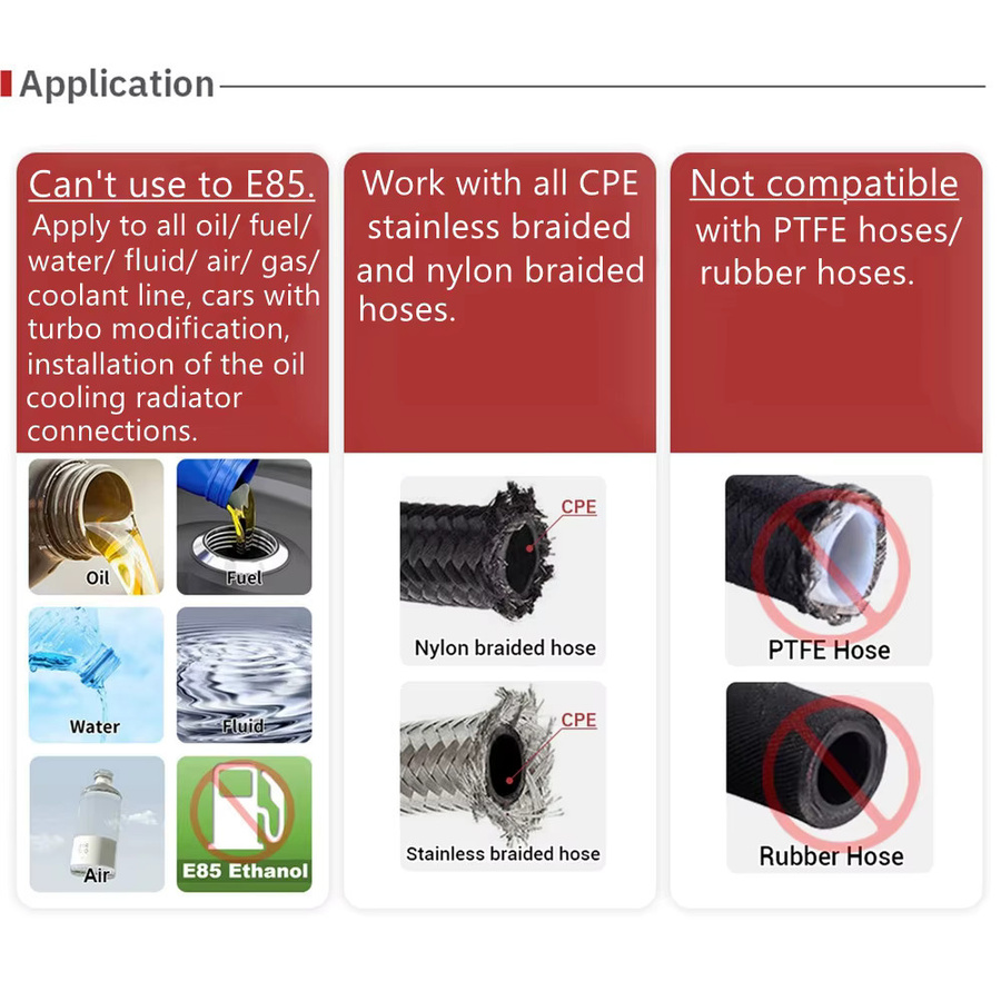 Universal CPE Schlauchende Adapter Kit für Öl und Kraftstoff in Rot mit 0°, 45°, 90° und 180° Winkeln für AN4 bis AN12 - Bild 3