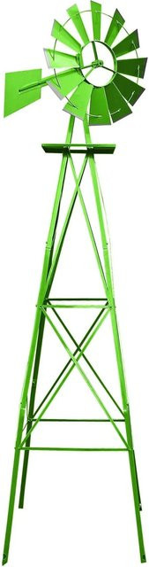 Wiltec Windrad Windmühle in Grün-gelb als Gartendeko und Rankhilfe aus Carbonstahl, Höhe: 245 cm - Bild 1